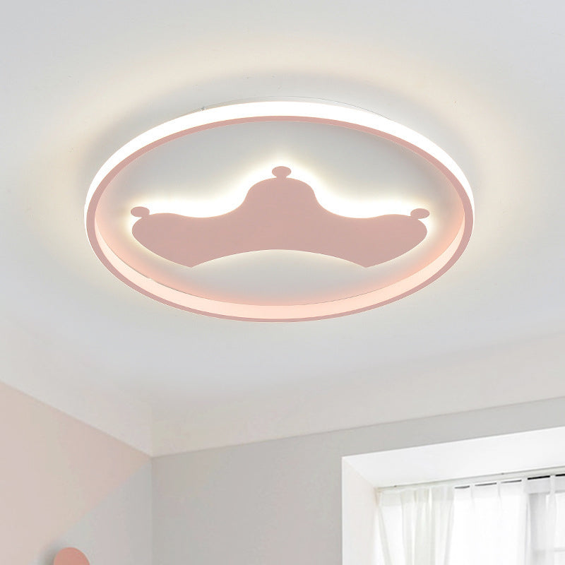 Kid Crown Ultra-Thin LED Flushmount Light Acrylic Bedroom Close to Ceiling Lighting Fixture in Pink/Blue Clearhalo 'Ceiling Lights' 'Close To Ceiling Lights' 'Close to ceiling' 'Flush mount' Lighting' 812890