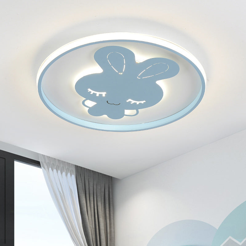 Rabbit/Butterfly Thin Flush Light Fixture Minimalist Iron Pink/Blue LED Ceiling Mount Lamp for Kids Bedroom Blue Rabbit Clearhalo 'Ceiling Lights' 'Close To Ceiling Lights' 'Close to ceiling' 'Flush mount' Lighting' 812893