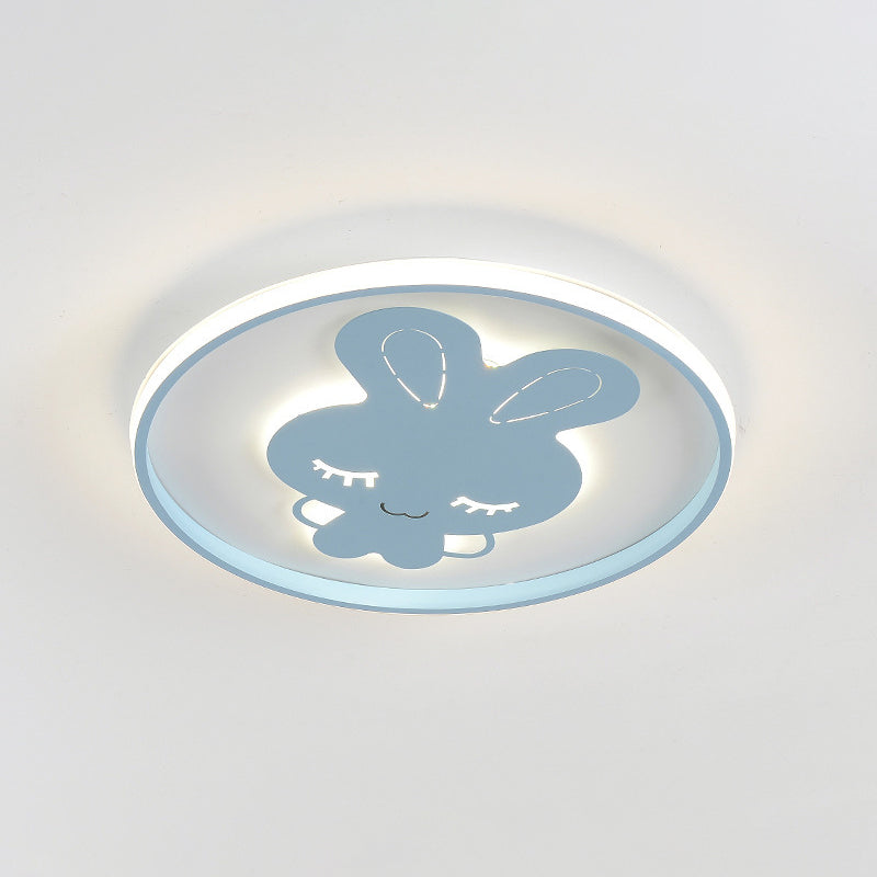 Rabbit/Butterfly Thin Flush Light Fixture Minimalist Iron Pink/Blue LED Ceiling Mount Lamp for Kids Bedroom Clearhalo 'Ceiling Lights' 'Close To Ceiling Lights' 'Close to ceiling' 'Flush mount' Lighting' 812895