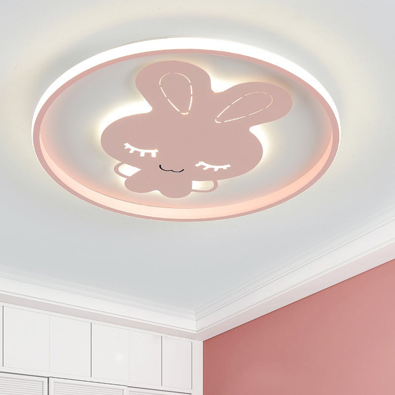 Rabbit/Butterfly Thin Flush Light Fixture Minimalist Iron Pink/Blue LED Ceiling Mount Lamp for Kids Bedroom Pink Rabbit Clearhalo 'Ceiling Lights' 'Close To Ceiling Lights' 'Close to ceiling' 'Flush mount' Lighting' 812897