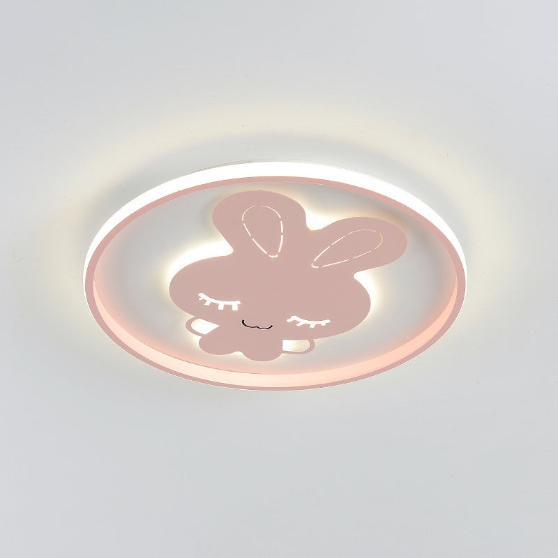 Rabbit/Butterfly Thin Flush Light Fixture Minimalist Iron Pink/Blue LED Ceiling Mount Lamp for Kids Bedroom Clearhalo 'Ceiling Lights' 'Close To Ceiling Lights' 'Close to ceiling' 'Flush mount' Lighting' 812900