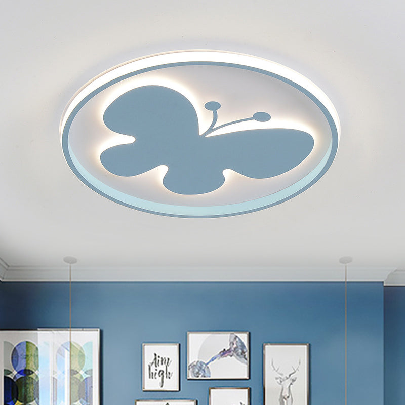 Rabbit/Butterfly Thin Flush Light Fixture Minimalist Iron Pink/Blue LED Ceiling Mount Lamp for Kids Bedroom Clearhalo 'Ceiling Lights' 'Close To Ceiling Lights' 'Close to ceiling' 'Flush mount' Lighting' 812902