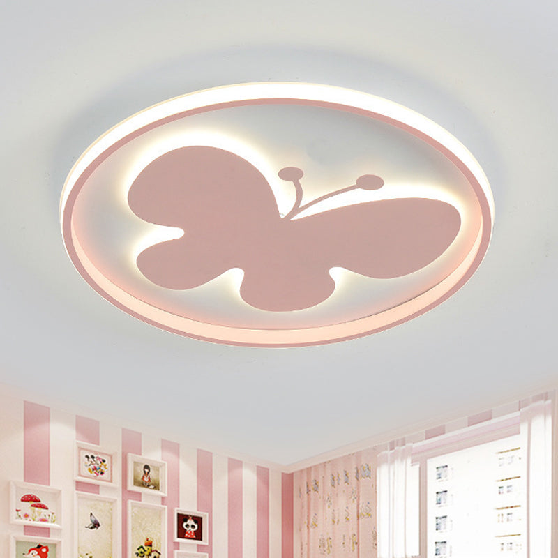 Rabbit/Butterfly Thin Flush Light Fixture Minimalist Iron Pink/Blue LED Ceiling Mount Lamp for Kids Bedroom Pink Butterfly Clearhalo 'Ceiling Lights' 'Close To Ceiling Lights' 'Close to ceiling' 'Flush mount' Lighting' 812905