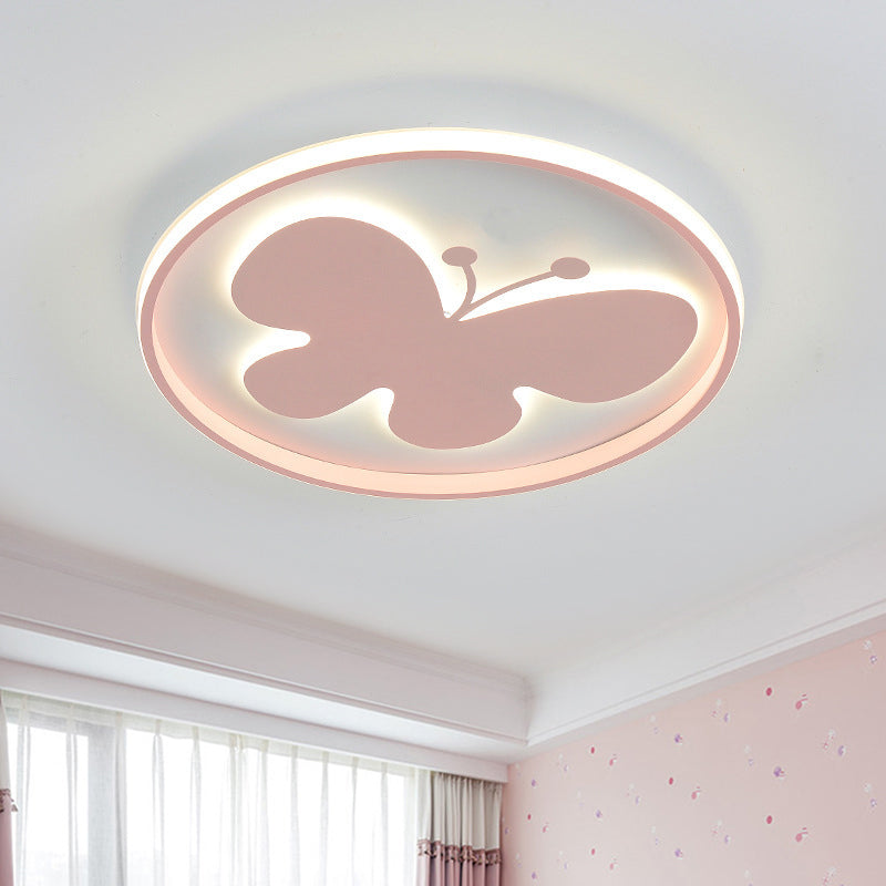 Rabbit/Butterfly Thin Flush Light Fixture Minimalist Iron Pink/Blue LED Ceiling Mount Lamp for Kids Bedroom Clearhalo 'Ceiling Lights' 'Close To Ceiling Lights' 'Close to ceiling' 'Flush mount' Lighting' 812906