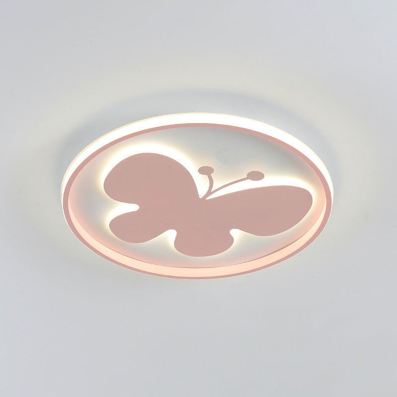 Rabbit/Butterfly Thin Flush Light Fixture Minimalist Iron Pink/Blue LED Ceiling Mount Lamp for Kids Bedroom Clearhalo 'Ceiling Lights' 'Close To Ceiling Lights' 'Close to ceiling' 'Flush mount' Lighting' 812908