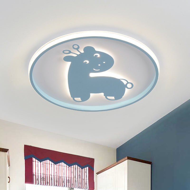 Acrylic Fish/Giraffe Ceiling Flush Light Cartoon Pink/Blue Integrated LED Flushmount Lamp for Nursery Blue Giraffe Clearhalo 'Ceiling Lights' 'Close To Ceiling Lights' 'Close to ceiling' 'Flush mount' Lighting' 812909