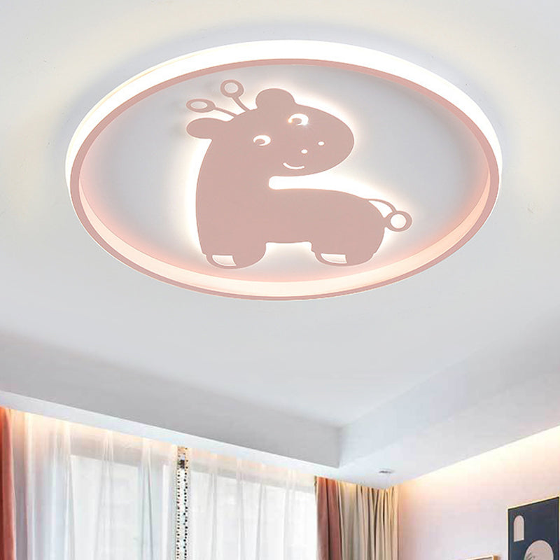 Acrylic Fish/Giraffe Ceiling Flush Light Cartoon Pink/Blue Integrated LED Flushmount Lamp for Nursery Pink Giraffe Clearhalo 'Ceiling Lights' 'Close To Ceiling Lights' 'Close to ceiling' 'Flush mount' Lighting' 812913