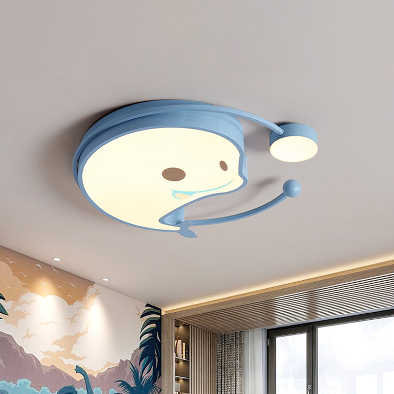 Dolphin Baby Room LED Flush Mount Acrylic Cartoon Close to Ceiling Lighting in Pink/White/Blue Blue Clearhalo 'Ceiling Lights' 'Close To Ceiling Lights' 'Close to ceiling' 'Flush mount' Lighting' 812925