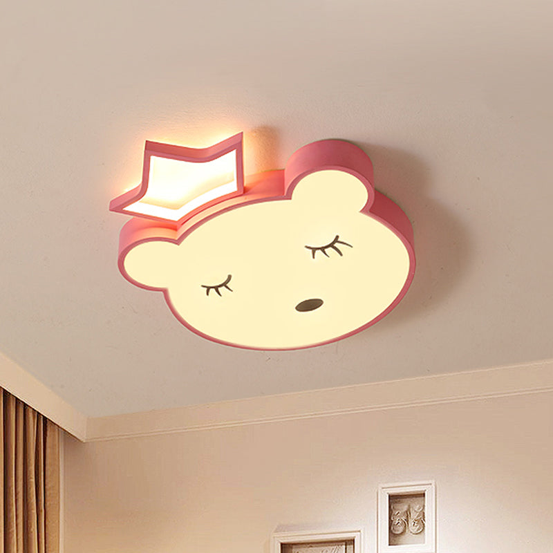 Sleeping Bear Prince Acrylic Ceiling Flush Cartoon Pink/White LED Flushmount Lighting in Warm/White Light Clearhalo 'Ceiling Lights' 'Close To Ceiling Lights' 'Close to ceiling' 'Flush mount' Lighting' 812942