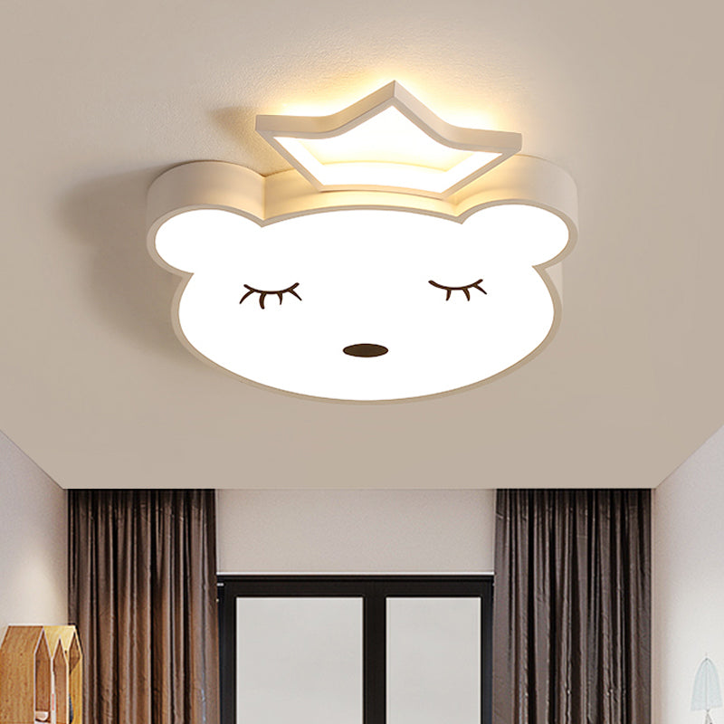 Sleeping Bear Prince Acrylic Ceiling Flush Cartoon Pink/White LED Flushmount Lighting in Warm/White Light White Clearhalo 'Ceiling Lights' 'Close To Ceiling Lights' 'Close to ceiling' 'Flush mount' Lighting' 812945