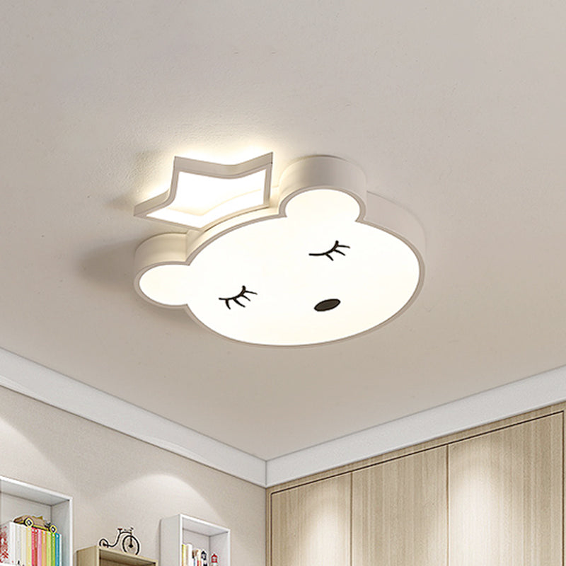 Sleeping Bear Prince Acrylic Ceiling Flush Cartoon Pink/White LED Flushmount Lighting in Warm/White Light Clearhalo 'Ceiling Lights' 'Close To Ceiling Lights' 'Close to ceiling' 'Flush mount' Lighting' 812946