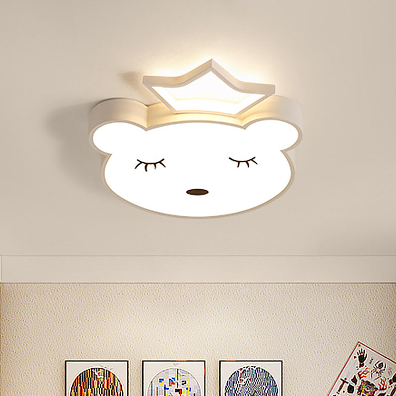 Sleeping Bear Prince Acrylic Ceiling Flush Cartoon Pink/White LED Flushmount Lighting in Warm/White Light Clearhalo 'Ceiling Lights' 'Close To Ceiling Lights' 'Close to ceiling' 'Flush mount' Lighting' 812947