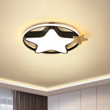 Pentagram LED Flushmount Lamp Kid Acrylic Black/Grey and Wood Flush Mount Ceiling Fixture for Bedroom Clearhalo 'Ceiling Lights' 'Close To Ceiling Lights' 'Close to ceiling' 'Flush mount' Lighting' 812954