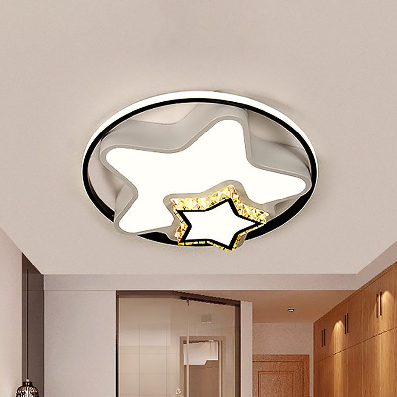 Kids Square/Star/Loving Heart Flushmount Acrylic Bedroom LED Flush Mount Ceiling Light in Black-White with Embedded Crystal Accent Clearhalo 'Ceiling Lights' 'Close To Ceiling Lights' 'Close to ceiling' 'Flush mount' Lighting' 812962