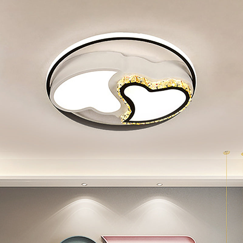 Kids Square/Star/Loving Heart Flushmount Acrylic Bedroom LED Flush Mount Ceiling Light in Black-White with Embedded Crystal Accent Black-White Loving Heart Clearhalo 'Ceiling Lights' 'Close To Ceiling Lights' 'Close to ceiling' 'Flush mount' Lighting' 812965