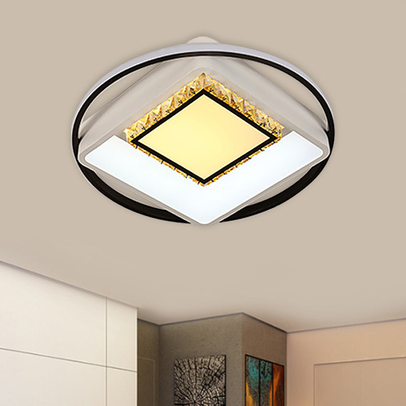 Kids Square/Star/Loving Heart Flushmount Acrylic Bedroom LED Flush Mount Ceiling Light in Black-White with Embedded Crystal Accent Black-White Square Clearhalo 'Ceiling Lights' 'Close To Ceiling Lights' 'Close to ceiling' 'Flush mount' Lighting' 812969