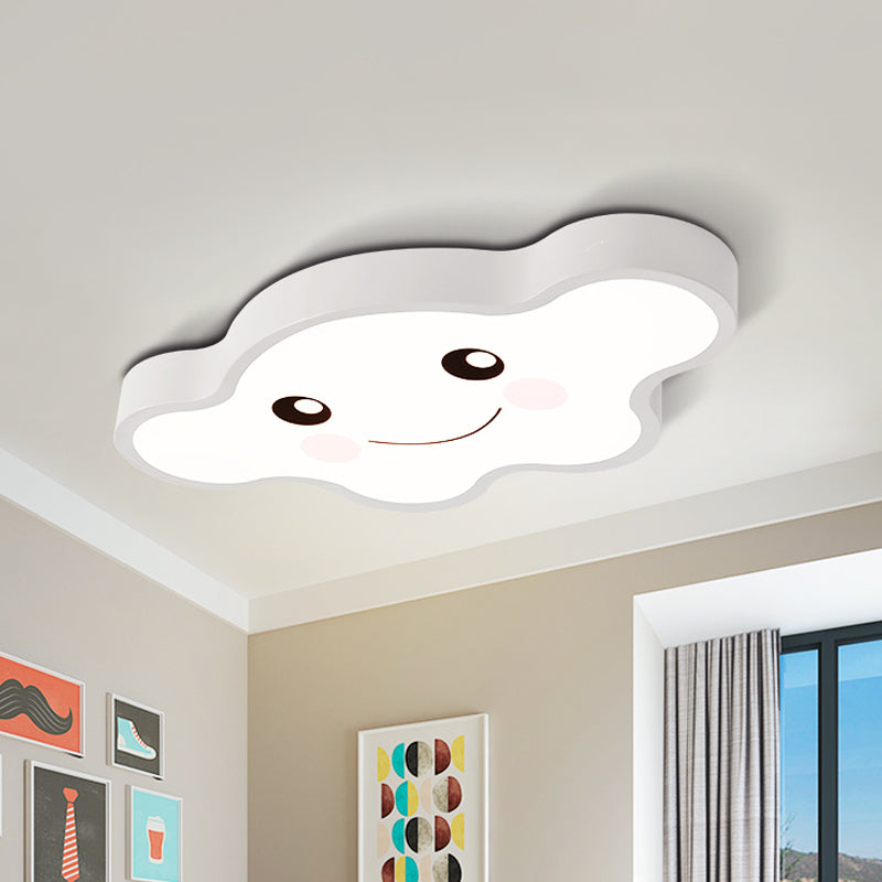 Kids Bedroom LED Ceiling Light Cartoon White/Pink/Blue Flush Mount Fixture with Smile/Dog Acrylic Shade White Smile Clearhalo 'Ceiling Lights' 'Close To Ceiling Lights' 'Close to ceiling' 'Flush mount' Lighting' 813001