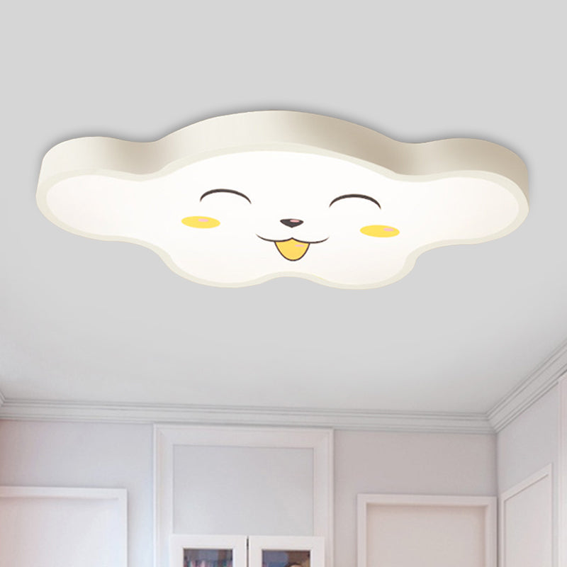 Kids Bedroom LED Ceiling Light Cartoon White/Pink/Blue Flush Mount Fixture with Smile/Dog Acrylic Shade White Dog Clearhalo 'Ceiling Lights' 'Close To Ceiling Lights' 'Close to ceiling' 'Flush mount' Lighting' 813017