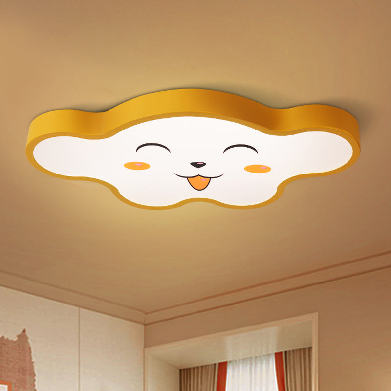 Kids Bedroom LED Ceiling Light Cartoon White/Pink/Blue Flush Mount Fixture with Smile/Dog Acrylic Shade Yellow Dog Clearhalo 'Ceiling Lights' 'Close To Ceiling Lights' 'Close to ceiling' 'Flush mount' Lighting' 813021