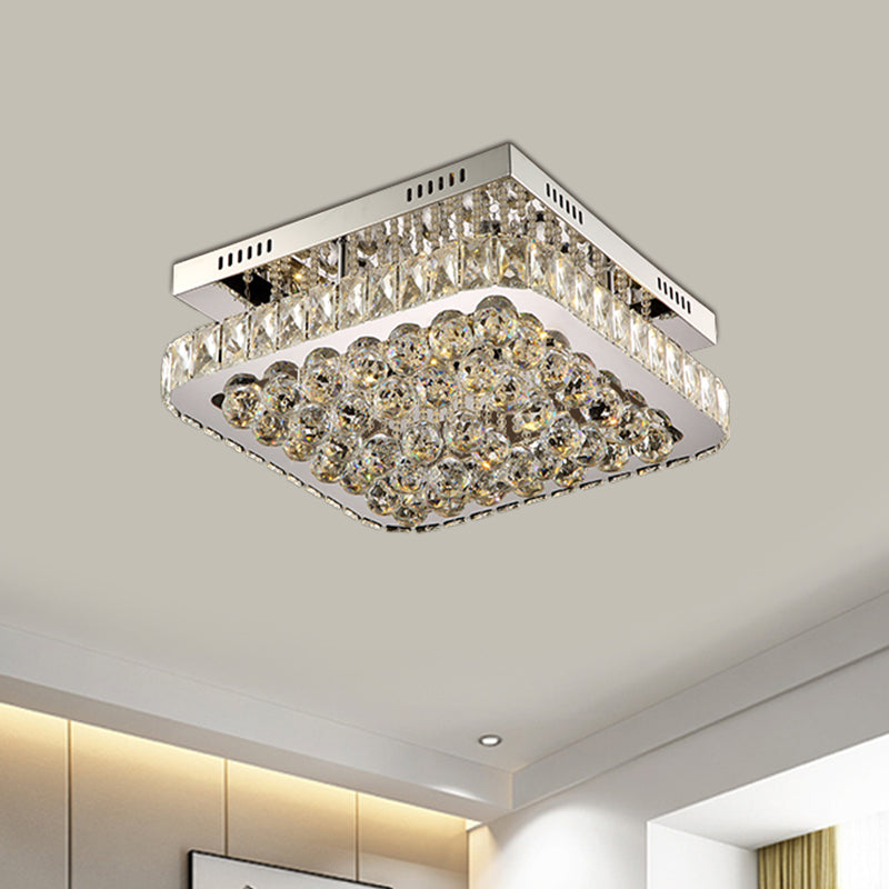 Clear Crystal Ball Square Flush Mount Lamp Minimal Style LED Corridor Ceiling Light Fixture in Chrome Chrome Clearhalo 'Ceiling Lights' 'Close To Ceiling Lights' 'Close to ceiling' 'Flush mount' Lighting' 813025