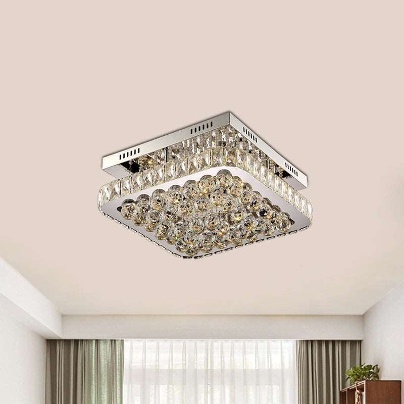 Clear Crystal Ball Square Flush Mount Lamp Minimal Style LED Corridor Ceiling Light Fixture in Chrome Clearhalo 'Ceiling Lights' 'Close To Ceiling Lights' 'Close to ceiling' 'Flush mount' Lighting' 813026