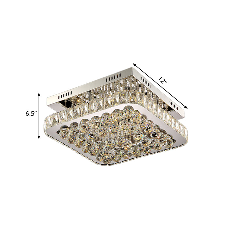 Clear Crystal Ball Square Flush Mount Lamp Minimal Style LED Corridor Ceiling Light Fixture in Chrome Clearhalo 'Ceiling Lights' 'Close To Ceiling Lights' 'Close to ceiling' 'Flush mount' Lighting' 813028