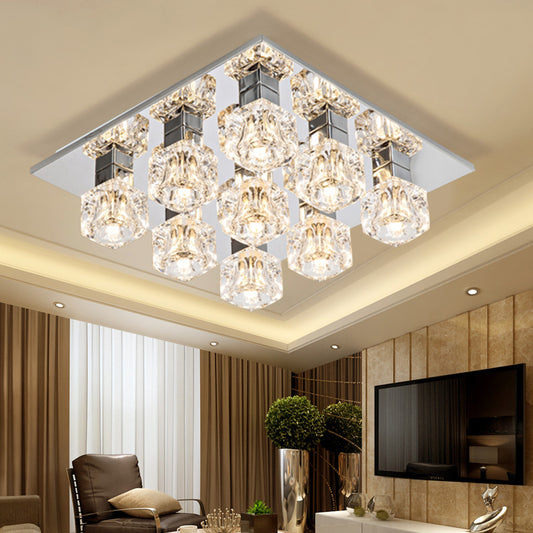 LED Cubic Flushmount Light Contemporary Chrome Finish Clear Crystal Close to Ceiling Lamp for Living Room Clearhalo 'Ceiling Lights' 'Close To Ceiling Lights' 'Close to ceiling' 'Flush mount' Lighting' 813030