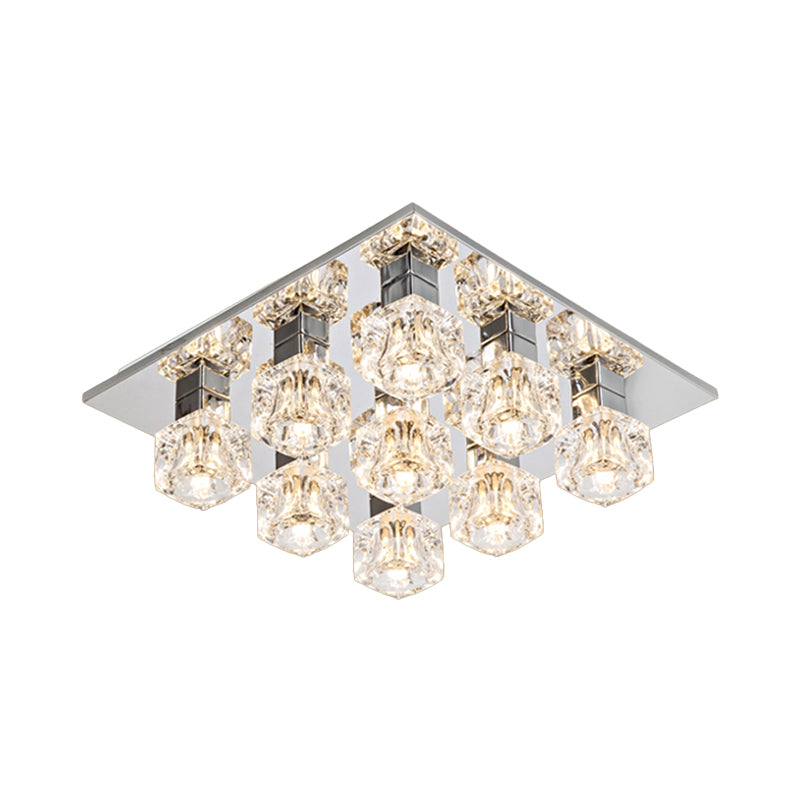 LED Cubic Flushmount Light Contemporary Chrome Finish Clear Crystal Close to Ceiling Lamp for Living Room Clearhalo 'Ceiling Lights' 'Close To Ceiling Lights' 'Close to ceiling' 'Flush mount' Lighting' 813031