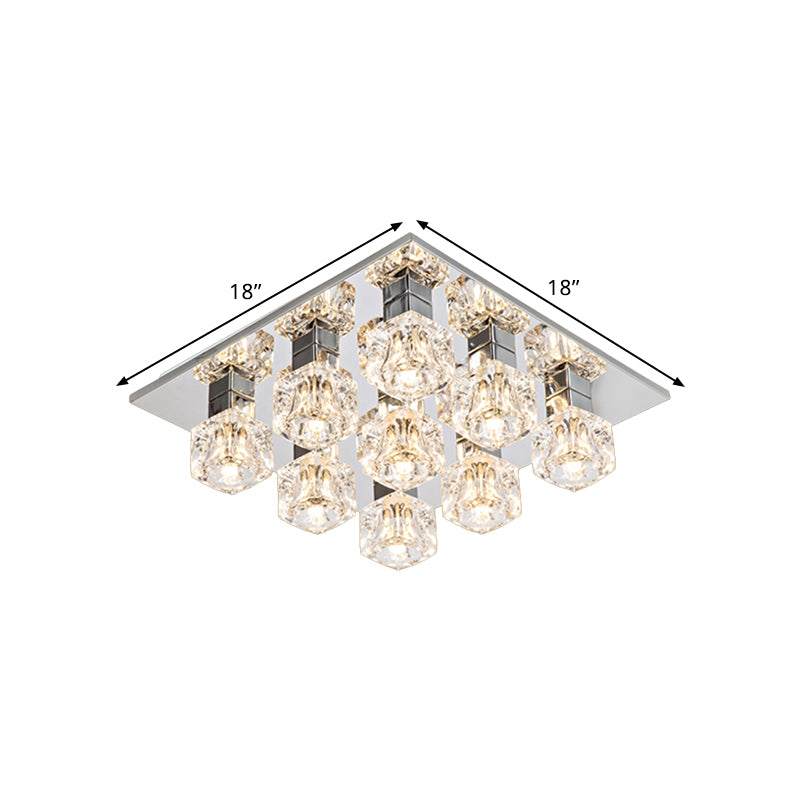 LED Cubic Flushmount Light Contemporary Chrome Finish Clear Crystal Close to Ceiling Lamp for Living Room Clearhalo 'Ceiling Lights' 'Close To Ceiling Lights' 'Close to ceiling' 'Flush mount' Lighting' 813032