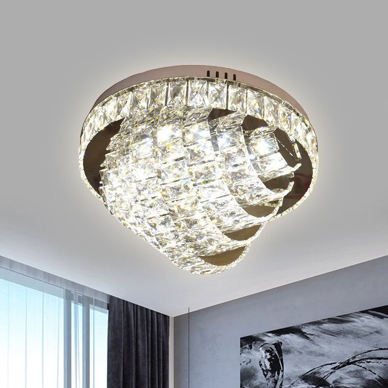 18"/22" W LED Flushmount Lighting Simple Style Tiered Faceted Crystal Close to Ceiling Lamp in Chrome Chrome 18" Clearhalo 'Ceiling Lights' 'Close To Ceiling Lights' 'Close to ceiling' 'Flush mount' Lighting' 813037