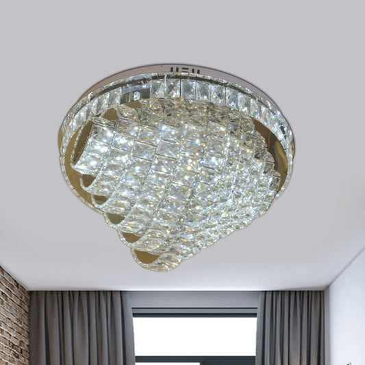 18"/22" W LED Flushmount Lighting Simple Style Tiered Faceted Crystal Close to Ceiling Lamp in Chrome Chrome 22" Clearhalo 'Ceiling Lights' 'Close To Ceiling Lights' 'Close to ceiling' 'Flush mount' Lighting' 813041