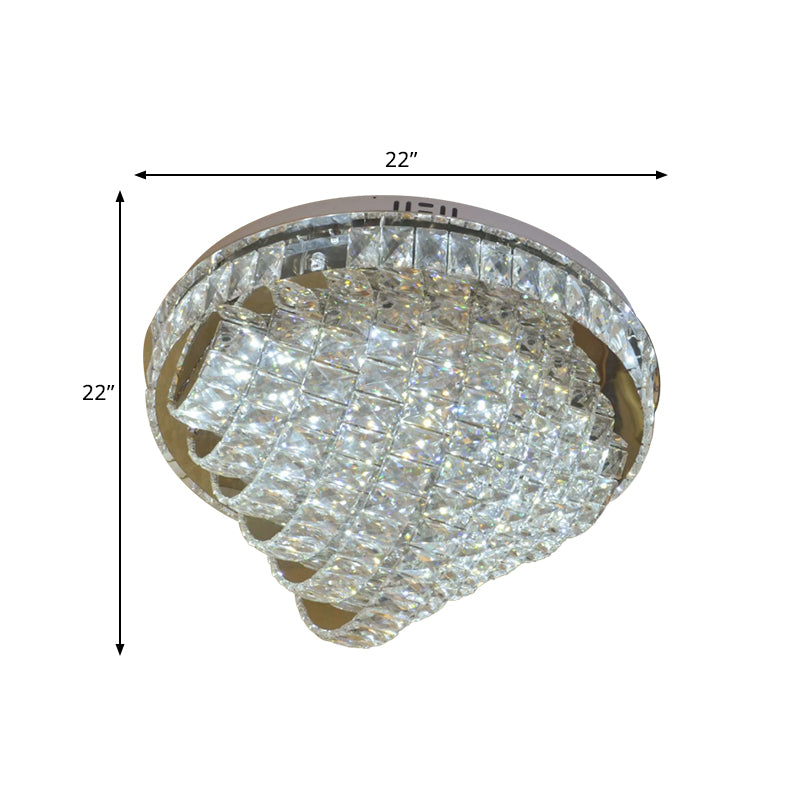 18"/22" W LED Flushmount Lighting Simple Style Tiered Faceted Crystal Close to Ceiling Lamp in Chrome Clearhalo 'Ceiling Lights' 'Close To Ceiling Lights' 'Close to ceiling' 'Flush mount' Lighting' 813045