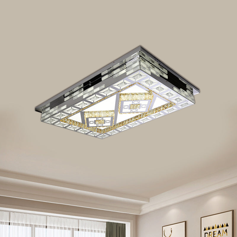 Rectangle Living Room Ceiling Lamp Minimal Amber Crystal LED Chrome Flush Light with Flower/Heart/Square Pattern Clearhalo 'Ceiling Lights' 'Close To Ceiling Lights' 'Close to ceiling' 'Flush mount' Lighting' 813047