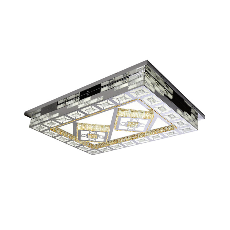 Rectangle Living Room Ceiling Lamp Minimal Amber Crystal LED Chrome Flush Light with Flower/Heart/Square Pattern Clearhalo 'Ceiling Lights' 'Close To Ceiling Lights' 'Close to ceiling' 'Flush mount' Lighting' 813048