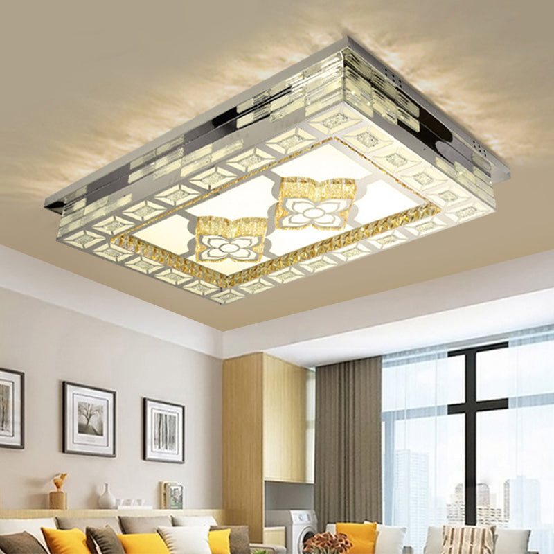 Rectangle Living Room Ceiling Lamp Minimal Amber Crystal LED Chrome Flush Light with Flower/Heart/Square Pattern Clearhalo 'Ceiling Lights' 'Close To Ceiling Lights' 'Close to ceiling' 'Flush mount' Lighting' 813051