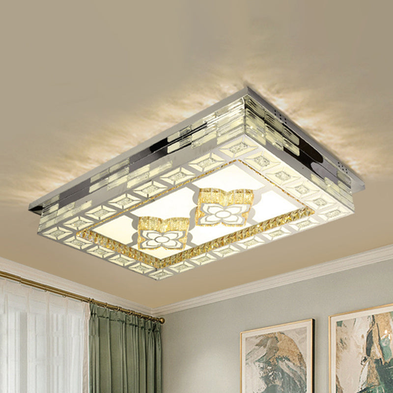 Rectangle Living Room Ceiling Lamp Minimal Amber Crystal LED Chrome Flush Light with Flower/Heart/Square Pattern Clearhalo 'Ceiling Lights' 'Close To Ceiling Lights' 'Close to ceiling' 'Flush mount' Lighting' 813052