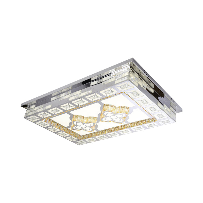 Rectangle Living Room Ceiling Lamp Minimal Amber Crystal LED Chrome Flush Light with Flower/Heart/Square Pattern Clearhalo 'Ceiling Lights' 'Close To Ceiling Lights' 'Close to ceiling' 'Flush mount' Lighting' 813053