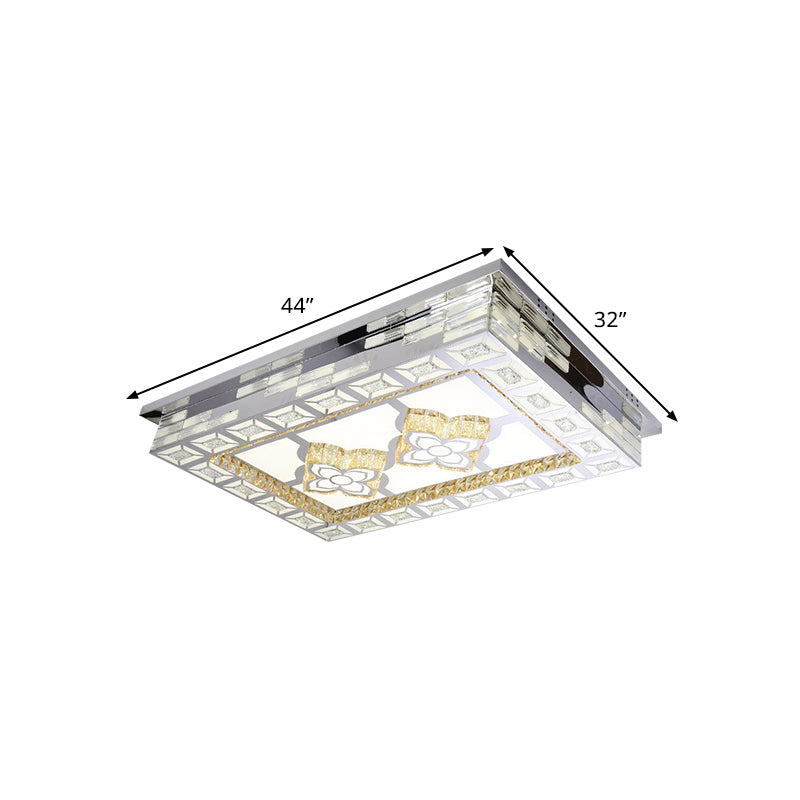 Rectangle Living Room Ceiling Lamp Minimal Amber Crystal LED Chrome Flush Light with Flower/Heart/Square Pattern Clearhalo 'Ceiling Lights' 'Close To Ceiling Lights' 'Close to ceiling' 'Flush mount' Lighting' 813054