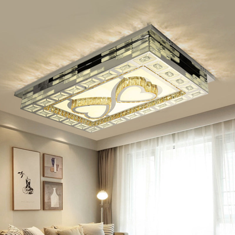 Rectangle Living Room Ceiling Lamp Minimal Amber Crystal LED Chrome Flush Light with Flower/Heart/Square Pattern Clearhalo 'Ceiling Lights' 'Close To Ceiling Lights' 'Close to ceiling' 'Flush mount' Lighting' 813057