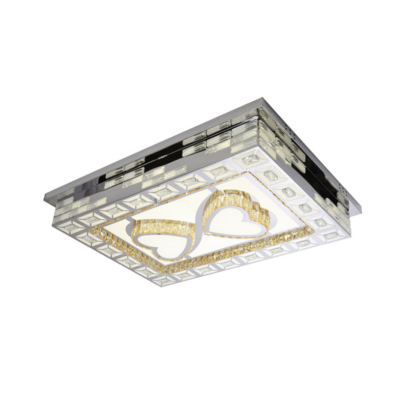 Rectangle Living Room Ceiling Lamp Minimal Amber Crystal LED Chrome Flush Light with Flower/Heart/Square Pattern Clearhalo 'Ceiling Lights' 'Close To Ceiling Lights' 'Close to ceiling' 'Flush mount' Lighting' 813058