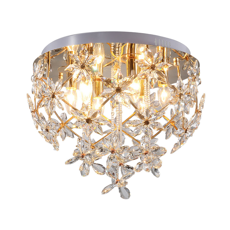 Gold Crisscrossed Flower Flush Chandelier Modern Stylish Crystal 6-Light Dining Table Ceiling Mount Lamp Clearhalo 'Ceiling Lights' 'Close To Ceiling Lights' 'Close to ceiling' 'Flush mount' Lighting' 813061