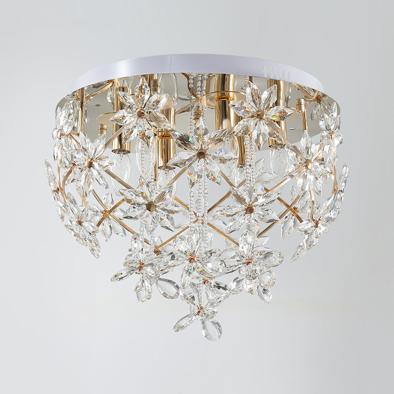 Gold Crisscrossed Flower Flush Chandelier Modern Stylish Crystal 6-Light Dining Table Ceiling Mount Lamp Clearhalo 'Ceiling Lights' 'Close To Ceiling Lights' 'Close to ceiling' 'Flush mount' Lighting' 813062