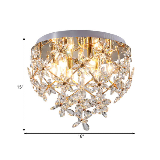 Gold Crisscrossed Flower Flush Chandelier Modern Stylish Crystal 6-Light Dining Table Ceiling Mount Lamp Clearhalo 'Ceiling Lights' 'Close To Ceiling Lights' 'Close to ceiling' 'Flush mount' Lighting' 813063