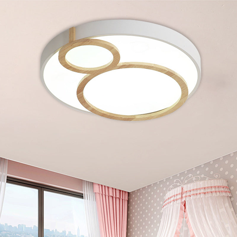 Circular Flush Mounted Light Fixture Macaron Acrylic White/Green/Grey and Wood LED Flush Lamp Fixture White Clearhalo 'Ceiling Lights' 'Close To Ceiling Lights' 'Close to ceiling' 'Flush mount' Lighting' 813084