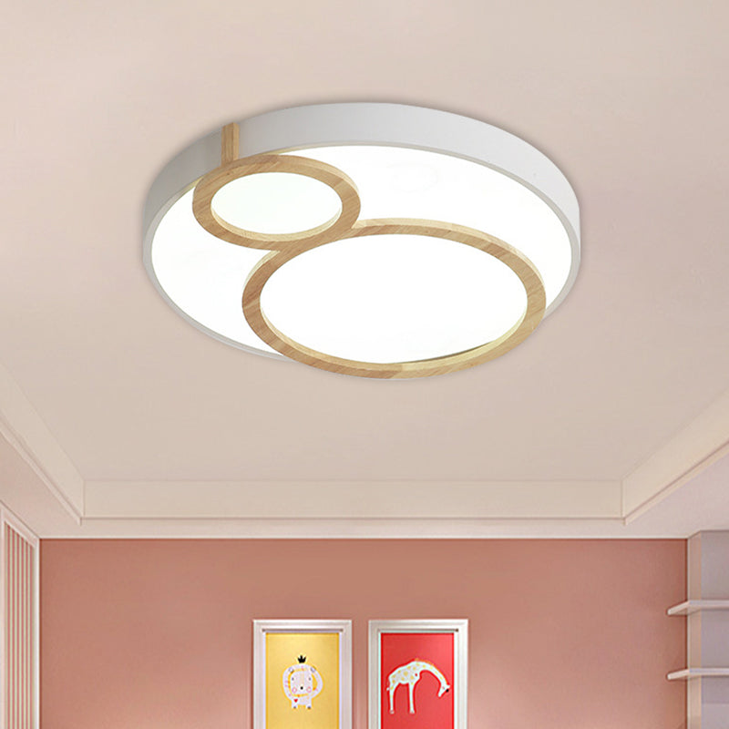 Circular Flush Mounted Light Fixture Macaron Acrylic White/Green/Grey and Wood LED Flush Lamp Fixture Clearhalo 'Ceiling Lights' 'Close To Ceiling Lights' 'Close to ceiling' 'Flush mount' Lighting' 813085