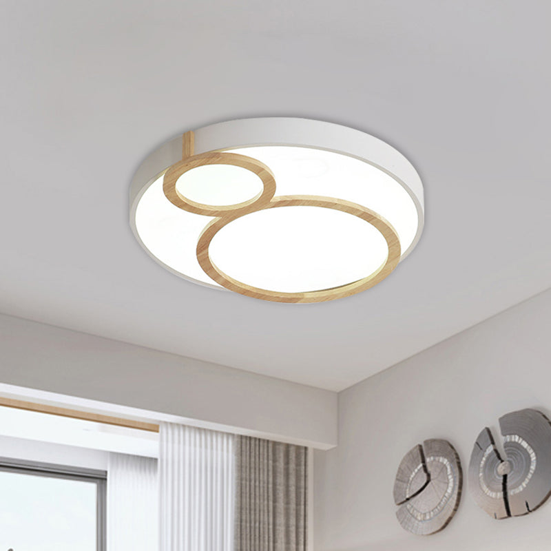 Circular Flush Mounted Light Fixture Macaron Acrylic White/Green/Grey and Wood LED Flush Lamp Fixture Clearhalo 'Ceiling Lights' 'Close To Ceiling Lights' 'Close to ceiling' 'Flush mount' Lighting' 813086