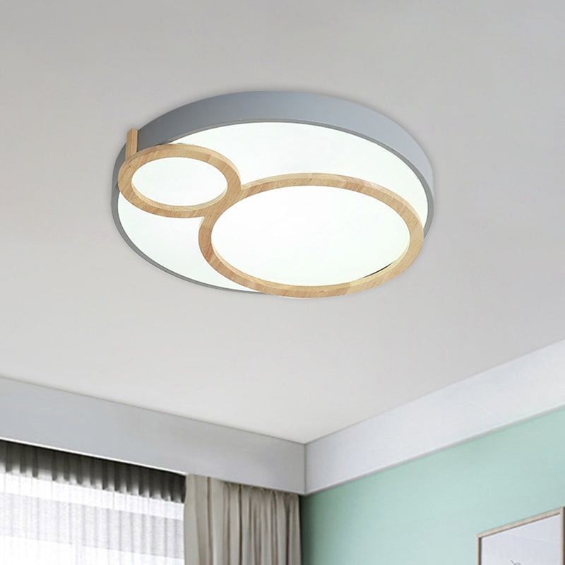 Circular Flush Mounted Light Fixture Macaron Acrylic White/Green/Grey and Wood LED Flush Lamp Fixture Clearhalo 'Ceiling Lights' 'Close To Ceiling Lights' 'Close to ceiling' 'Flush mount' Lighting' 813089