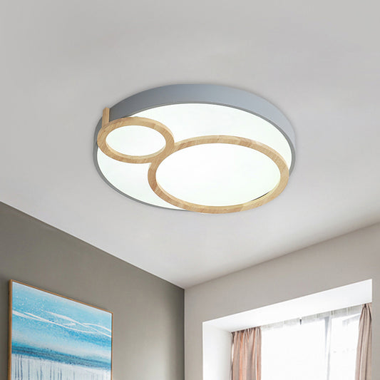 Circular Flush Mounted Light Fixture Macaron Acrylic White/Green/Grey and Wood LED Flush Lamp Fixture Clearhalo 'Ceiling Lights' 'Close To Ceiling Lights' 'Close to ceiling' 'Flush mount' Lighting' 813090