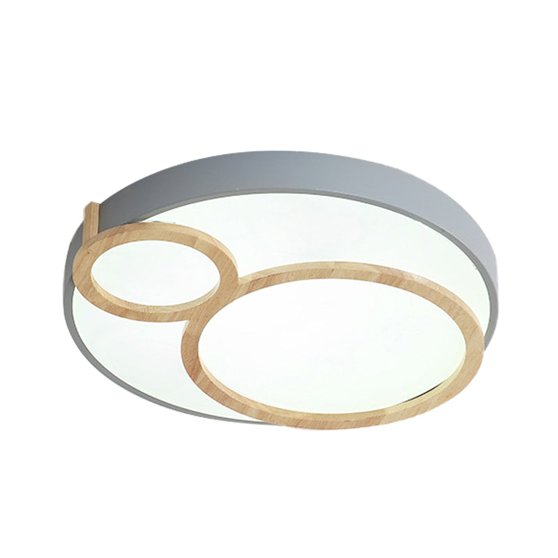 Circular Flush Mounted Light Fixture Macaron Acrylic White/Green/Grey and Wood LED Flush Lamp Fixture Clearhalo 'Ceiling Lights' 'Close To Ceiling Lights' 'Close to ceiling' 'Flush mount' Lighting' 813091