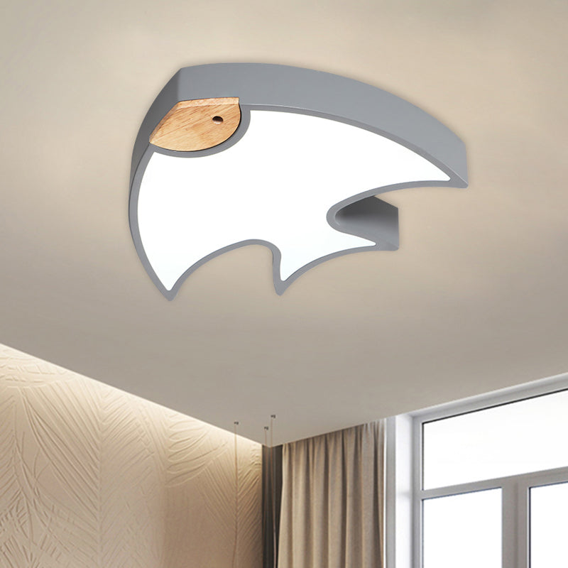 Fish-Shape Flush Lighting Nordic Acrylic White/Grey/Pink LED Flush Mounted Lamp Fixture for Bedroom Grey Clearhalo 'Ceiling Lights' 'Close To Ceiling Lights' 'Close to ceiling' 'Flush mount' Lighting' 813100